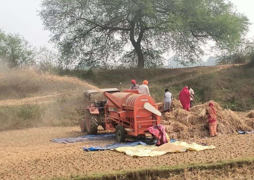 सड़कों पर थ्रेसर से धान की कुटाई बनी समस्या, यातायात और स्वास्थ्य पर खतरा