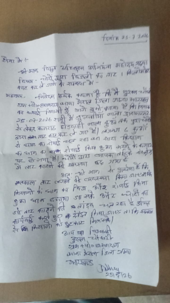 बिजली पोल से तार चोरी, जुड़वाणिया नाला से ढोड़वाही नाला तक बिजली आपूर्ति ठप; किसानों की धनरोपनी प्रभावित